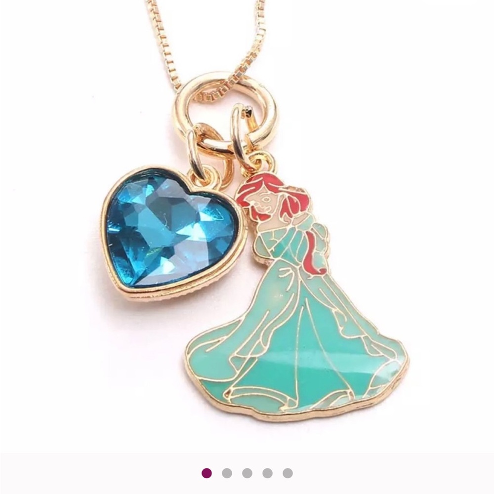 Gold Princess Ariel Pendant Necklace with Blue Heart Charm